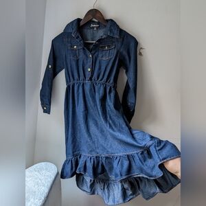 Dollhouse 14/16 Girls Denim Dress Button Up Elastic Waist High Low Ruffle